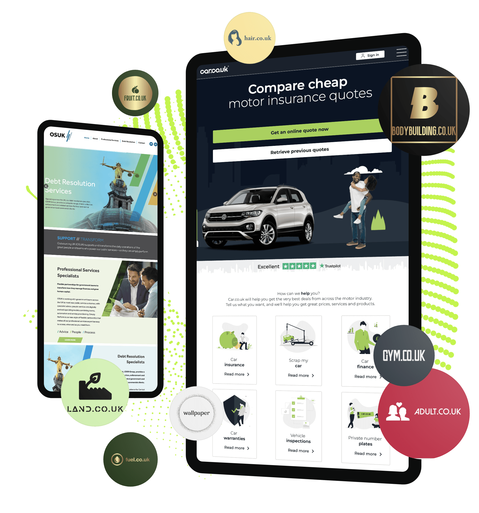 Example sites with our premium domain